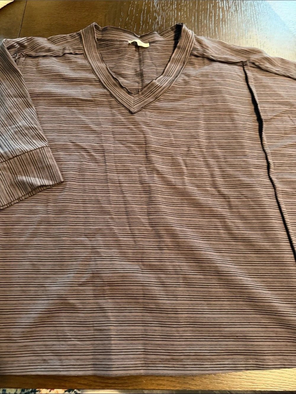Easel Striped V-Neck Tee in Brown Size Medium
